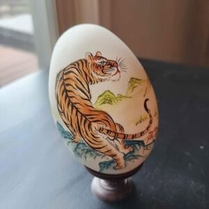 Handcrafted Tiger Egg Sculpture - Multicolor